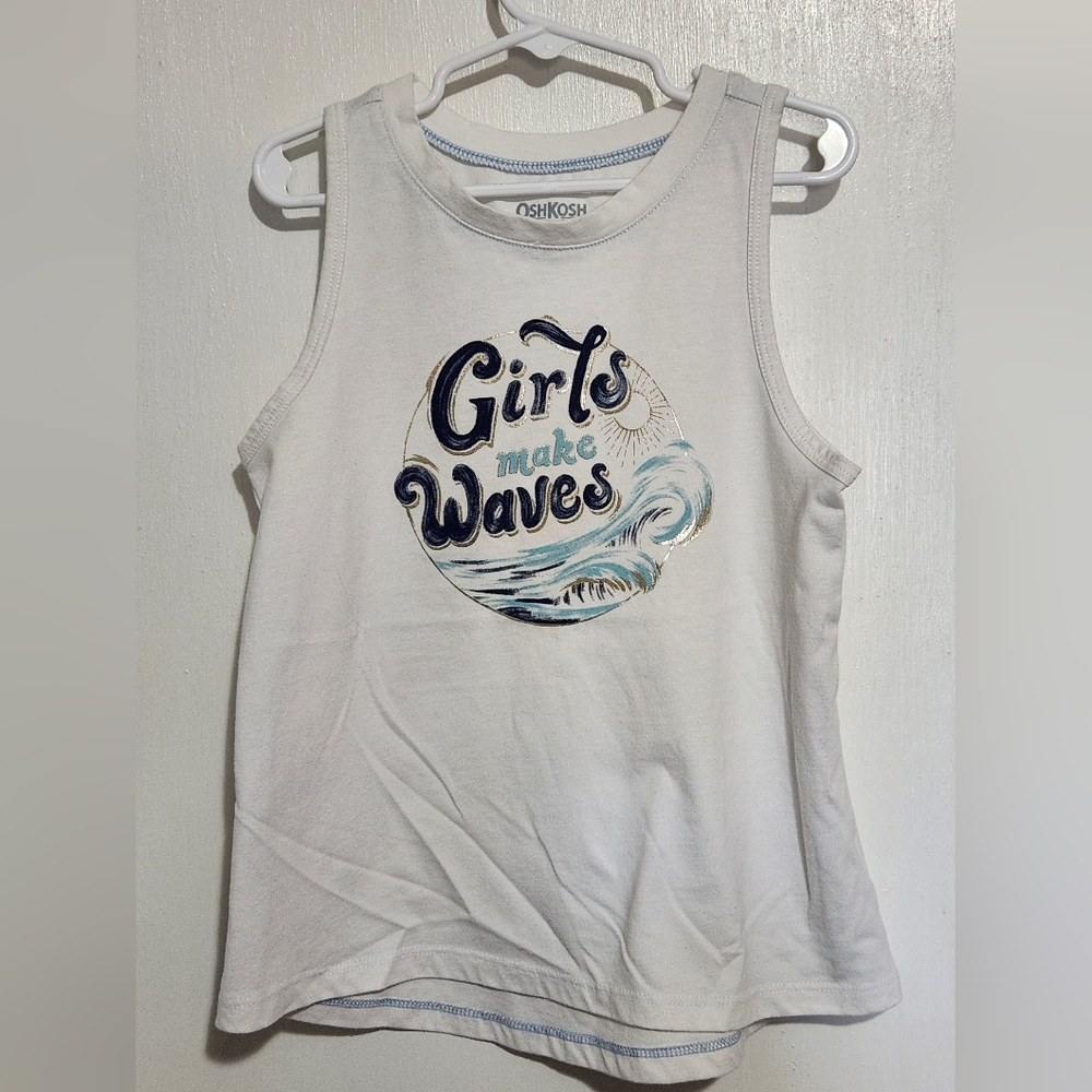 🌎 Osh Kosh Size 7 "Girls Make Waves" Tank Top - Picture 2 of 5